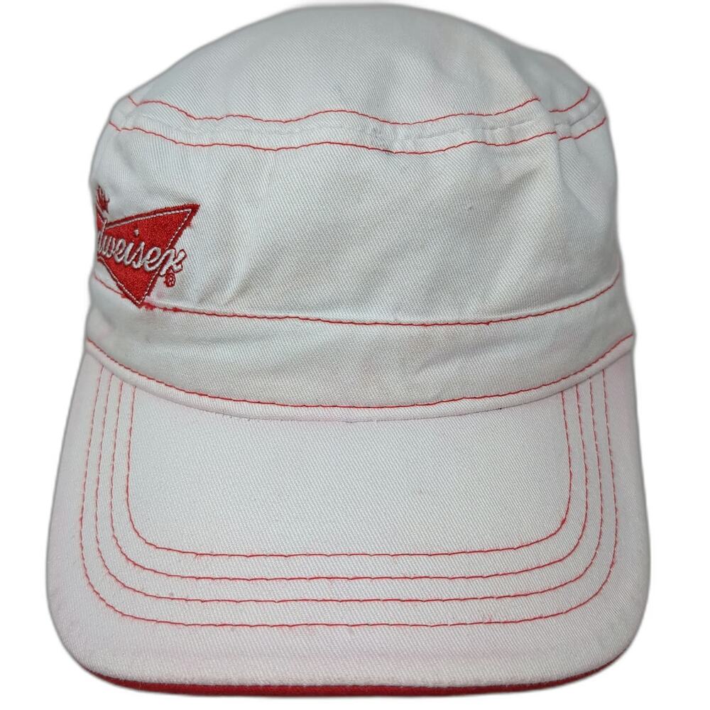 Budweiser Army Cap White One Size Red Contrast Stitch Grab Some Buds Cadet Hat